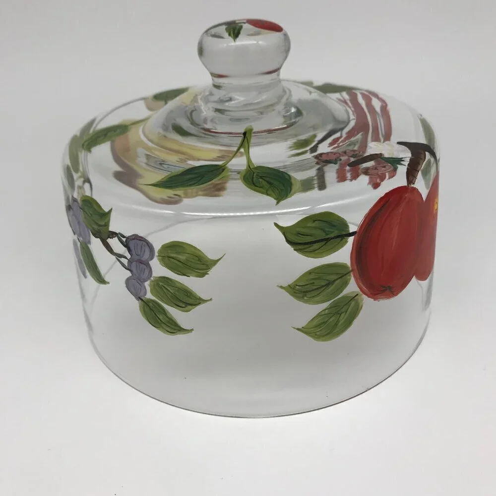 Cake Topper Hand Painted Glass Cottagecore with Fruit and Berries Entertain Host